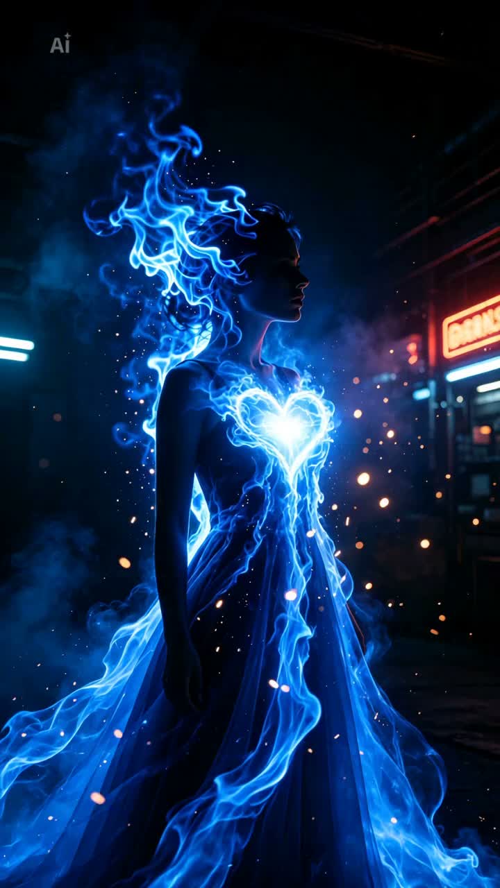 Blue, flame, dresses artwork