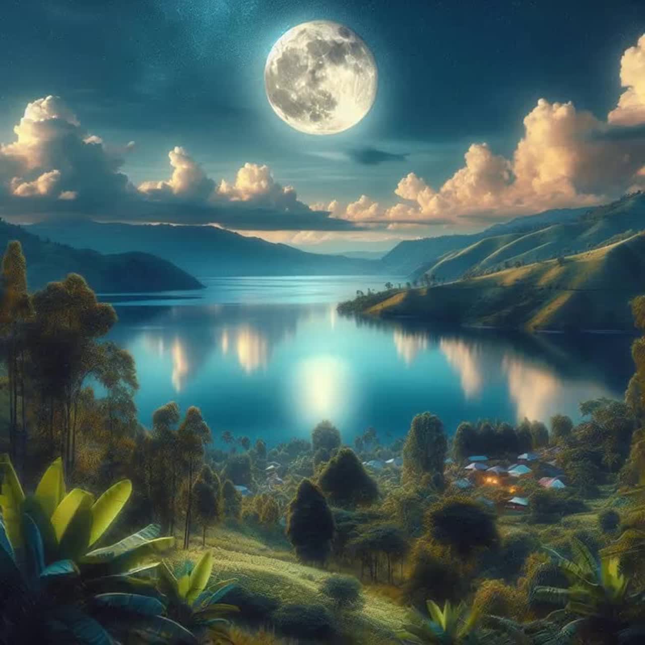 Moon over Lake Toba (トバ湖の月) artwork